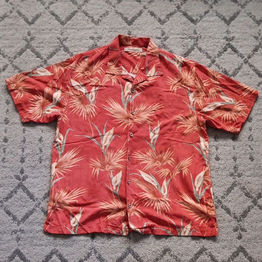 Tommy Bahama Red Floral Men's Shirt L 100% Silk